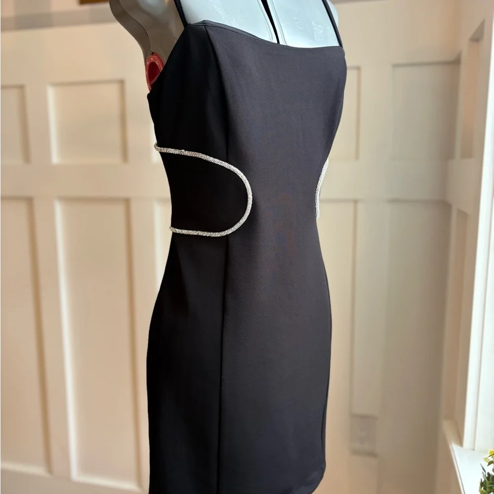 Guess Black Mini Dress with Crystal Trim Modern Cocktail Large - Picture 3 of 9
